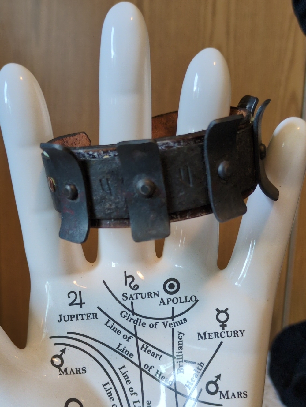 Handcrafted Brown Leather Lined Men’s Ruvited Steel Wrist Cuff Bracelet